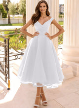 Simple Cap Shoulder A-Line Tea-Length Homecoming Dresses