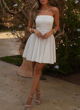 A-Line Strapless Sleeveless Short/Mini Silk Like Satin Homecoming Dresses