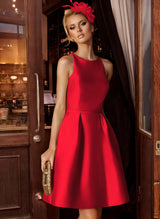 A-Line/Princess Scoop Neck Satin Sleeveless Knee-Length Homecoming Dresses With Pockets