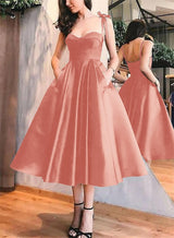 A-Line Satin Sweetheart Homecoming Dresses With Pockets