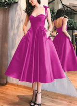 A-Line Satin Sweetheart Homecoming Dresses With Pockets