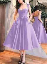 A-Line Satin Sweetheart Homecoming Dresses With Pockets
