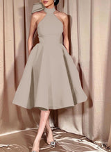 Ball-Gown Halter Sleeveless Satin(Non-Stretch) Homecoming Dresses With Bow(s)