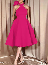 Ball-Gown Halter Sleeveless Satin(Non-Stretch) Homecoming Dresses With Bow(s)