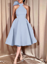 Ball-Gown Halter Sleeveless Satin(Non-Stretch) Homecoming Dresses With Bow(s)