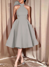 Ball-Gown Halter Sleeveless Satin(Non-Stretch) Homecoming Dresses With Bow(s)