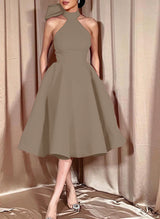 Ball-Gown Halter Sleeveless Satin(Non-Stretch) Homecoming Dresses With Bow(s)