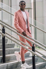 2 Piece Notched Lapel Pink Men's Suits for Casual with Flap Pockets-Dbrbridal