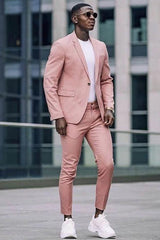 2 Piece Notched Lapel Pink Men's Suits for Casual with Flap Pockets-Dbrbridal