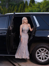 Sparkling V-Neck Strapless Sleeveless Mermaid Wedding Dresses Column Long With Gem