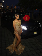 Romantic V-Neck Strapless Sleeveless Mermaid Wedding Dresses Sheath Gem With High Split