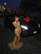 Romantic V-Neck Strapless Sleeveless Mermaid Wedding Dresses Sheath Gem With High Split