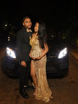 Romantic V-Neck Strapless Sleeveless Mermaid Wedding Dresses Sheath Gem With High Split