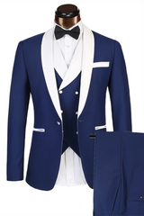 3 Piece Gorgeous White Lapel Edge Banding Formal Blue Men's Suit For Wedding-Dbrbridal