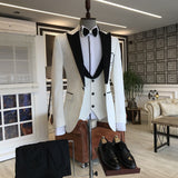 3-pieces White Men's Prom Suits mixed Black Peaked Lapel-Dbrbridal