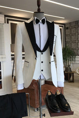 3-pieces White Men's Prom Suits mixed Black Peaked Lapel-Dbrbridal