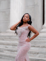 Romantic Strapless Sleeveless Mermaid Wedding Dresses Column Gem With Lace-Up Back