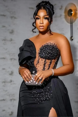 Unique One Shoulder Emerald Green High Split Floor length Wedding Dresses