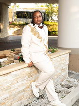White Shawl Collar 2 Pieces Prom Suits One Button With Gold Beading