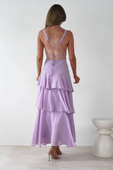 Luxurious Lilac V-Neck Spaghetti-Straps Sleeveless Evening Dresses Backless With Pleats