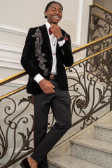 Latest Black 2 Pieces One Button Prom Men Suit Shawl Collar With Beads