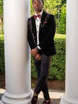 Latest Black 2 Pieces One Button Prom Men Suit Shawl Collar With Beads