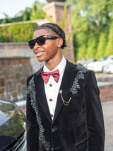 Latest Black 2 Pieces One Button Prom Men Suit Shawl Collar With Beads