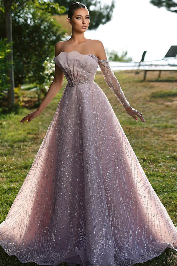 Amazing Long Sleeve Prom Dress With Ruffles Off-the-shoulder