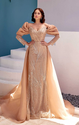 Gorgeous Off-the-Shoulder Long Sleeves Mermaid Prom Dress With Beadings Ruffles