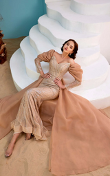 Gorgeous Off-the-Shoulder Long Sleeves Mermaid Prom Dress With Beadings Ruffles