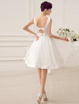 Exclusive Short Wedding Dress Retro Bridal Dress Bateau Sleeveless Reception Bridal Gown