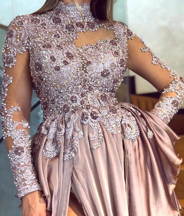 Graceful High-Neck Lace Appliques Prom Dresses With Split See Through –  Dbrbridal