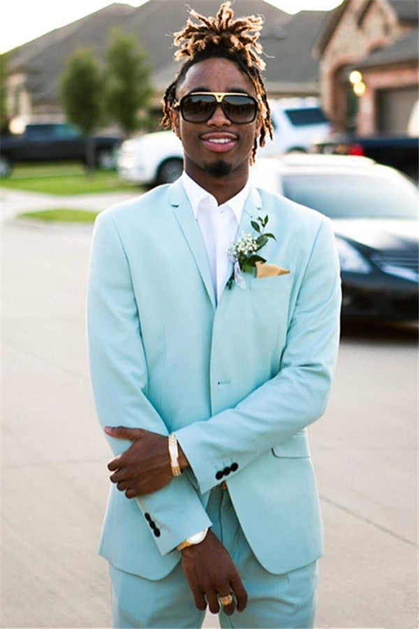 Mint Green Slim Fit Mens Suits Groomsmen Wear Two Pieces Notched