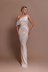 One Shoulder Unique Neckline Cap Sleeves Floor Length Mermaid Wedding Dresses