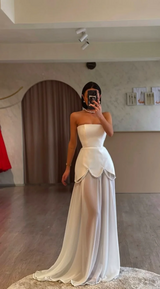 Strapless Unique Sleeveless Pearls A-line Floor length Wedding Dresses
