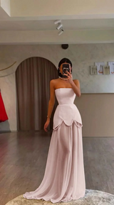 Strapless Unique Sleeveless Pearls A-line Floor length Wedding Dresses