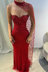 Gorgeous Red Sweetheart Mermaid Prom Dresses Sleeveless Strapless With Gem