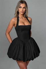 Charming Halter Satin Mini Homecoming Dresses Pleats Prom Dress Sleeveless On Sale