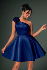 Charming A-Line Asymmetrical One Shoulder Homecoming Dress Satin Sleeveless Mini On Sale
