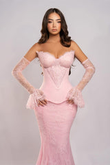 Timeless Pink Sweetheart Strapless Lace Mermaid Evening Dresses Detachable Long Sleeves On Sale