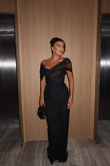 Glamorous Black Off-The-Shoulder Mermaid Evening Dresses Sheath Lace With Pleats