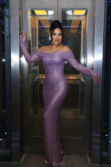 Chic Lilac Off-The-Shoulder Long Sleeves Evening Dresses Mermaid Sheath Long On Sale