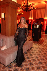 Exquisite Black Sweetheart Strapless Lace Mermaid Evening Dresses Sheath With Gloves