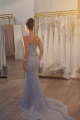 Exquisite Strapless Sleeveless Mermaid Evening Dresses Column Gem With Lace-Up Back