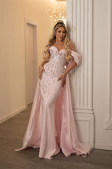 Glamorous Pink Off-The-Shoulder Mermaid Evening Dresses Sheath Gem With Zipper