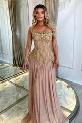 Dazzling Dusty Rose Strapless Sleeveless Chiffon Evening Dresses A-Line Gem On Sale
