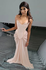 Shining Pink Strapless Sleeveless Chiffon Evening Dresses Long Beads With Lace-Up Back Pleats