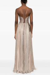 Sparkling Silver Strapless Sleeveless A-Line Evening Dresses Lace-Up Back With Pleats