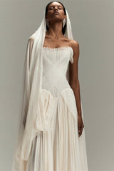 Timeless Strapless Sleeveless Chiffon Evening Dresses A-Line Lace-Up Back With Pleats