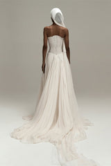 Timeless Strapless Sleeveless Chiffon Evening Dresses A-Line Lace-Up Back With Pleats